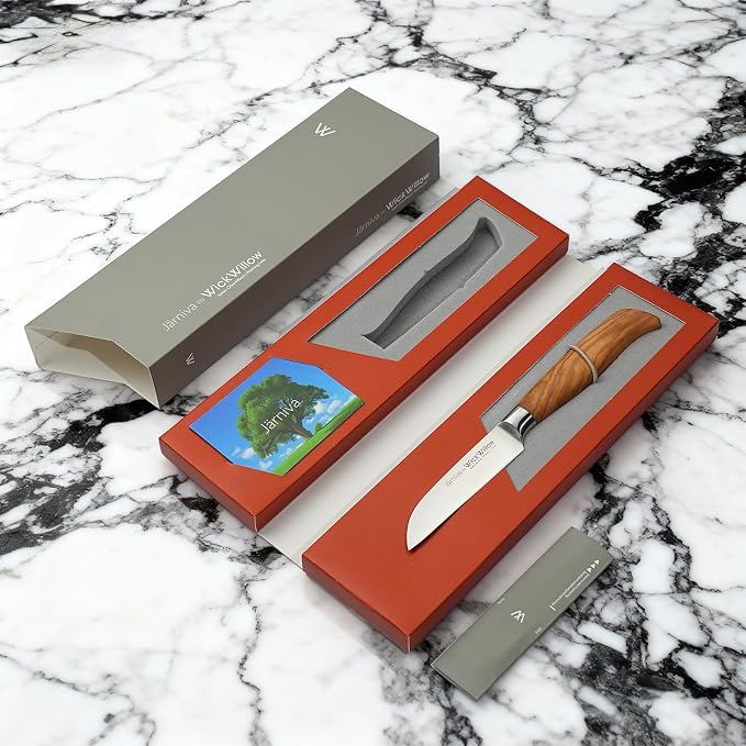 WICKWILLOW 3.5” Paring Knife – Swedish Steel, Olive Wood Handle | Small kitchen knife for peeling, trimming and precision work. Hand wash only. Gift box included. - Image 6
