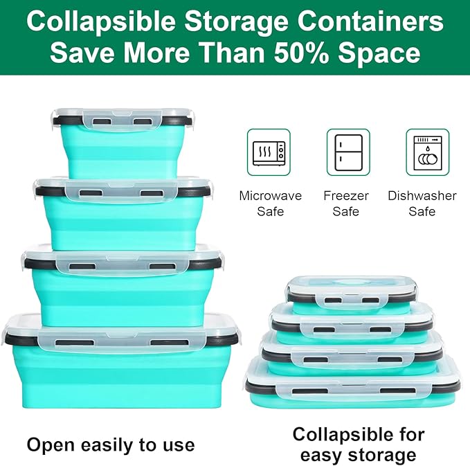 Sudaya 8 Pack Collapsible Food Storage Containers With Lids, Collapsible Storage Containers Sets Silicone Collapsible Bowls For Camping, RV Accessories, Travel Trailer Must - Image 4
