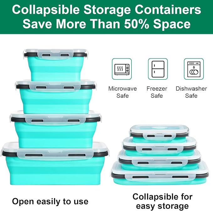 Sudaya 4 Pack Collapsible Food Storage Containers With Lids, Collapsible Storage Containers Sets Silicone Collapsible Bowls For Camping, RV Accessories, Travel Trailer Must - Image 4
