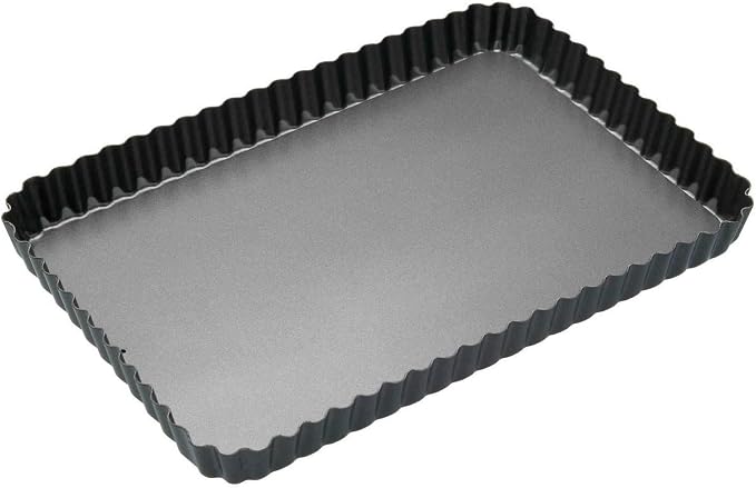 MasterClass KCMCHB55 31 x 21 cm Loose Bottomed Tart Tin with PFOA Non Stick, Robust 1 mm Thick Carbon Steel, 12 x 8.5 Inch Fluted Rectangular Quiche Pan, Black by Master+Class