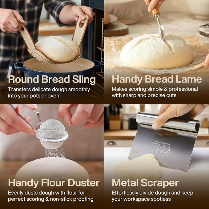 ARTOS ULTIMATE Sourdough Starter Kit | Banneton Bread Proofing Baskets with Bread Making Tools | Sourdough Bread Baking Supplies with Silicone Slings, Mat, Whisk, Scrapers Lame, Jar, Scale & Many More - Image 4