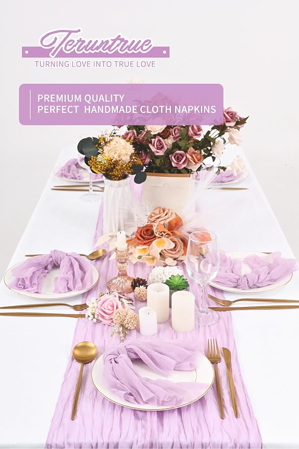 Teruntrue 30 Pack Lilac Cloth Napkins Cheesecloth Napkins Set of 30 Gauze Napkins Bulk Washable Boho Dinner Table Napkins Wedding Party Baby Shower Birthday Party Decorations，20 x 20 Inch - Image 6