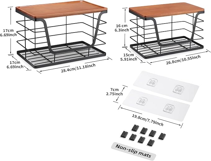 ALOCEO 2 Pack Stackable Storage Bins with Lids, Stainless Steel Extra Large Trash Bag Dispenser Roll Holder for Kitchen Sink, Laundry, Pantry Organizer and Storage, Walnut Black - Image 8