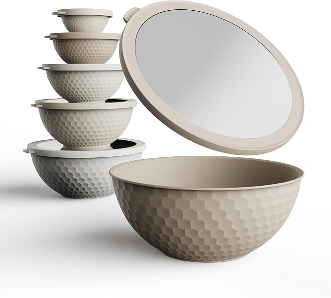 COOK WITH COLOR Mixing Bowls with Lids - 12 Piece Plastic Nesting Bowls Set includes 6 Prep Bowls and 6 Lids, Microwave Safe Mixing Bowl Set, Brown Embossed - Image 5