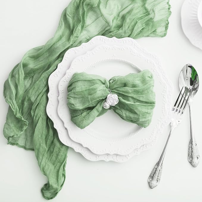 100 Pack Sage Green Cheesecloth Napkins Washable 21x21 Inches Sage Green Cloth Napkins Set of 100 Dinner Table Napkins for Wedding Bridal Baby Shower Rustic Boho Cotton Gauze Summer Party Table Decor - Image 4