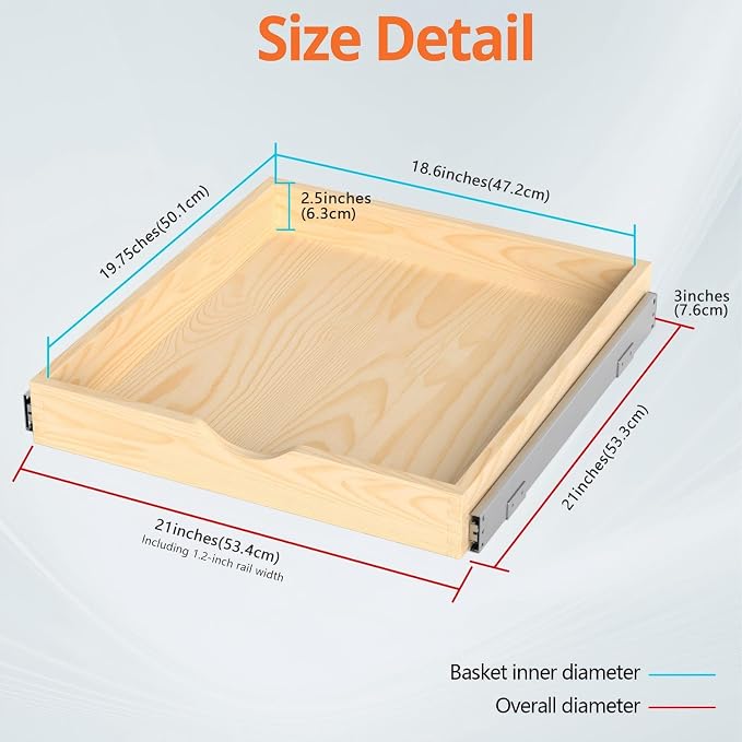 ZOINLIY Wooden Pull Out Cabinet Organizer, 21'' Deep Slide Out Drawer | Kitchen Organizers and Storage, Soft Close, Heavy Duty, Full-Extension - Image 6