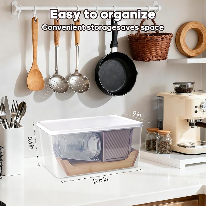 6 In 1 Homemade Bread Slicer With Bread Box For Homemade Bread，Adjustable 304 Stainless Steel Guide With Crumb Tray 2 Loaf Pan With Lid Mason Jars Basting Pastry Brush And Scraper Bread Loaf Slicer - Image 7