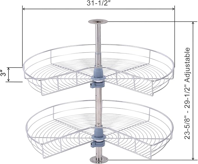 Dowell Base Cabinet Kidney Shape Dia.32 270° Lazy Susan, 2 Shelves, Kitchen Base Corner Cabinet Organizer (Chrome 4001 270 32) - Image 2
