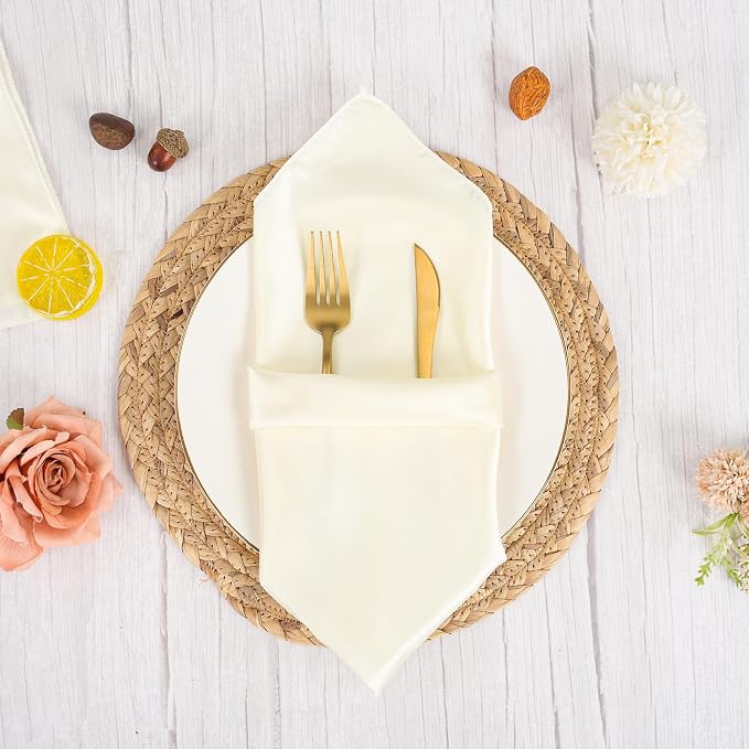 50 PCS Ivory Square Satin Cloth Napkins, 20 X 20 Inch | Soft Smooth, Washable Reusable, Silk Dinner Table Napkins Bulk, for Weddings Parties Banquets Dining and Restaurants - Image 2