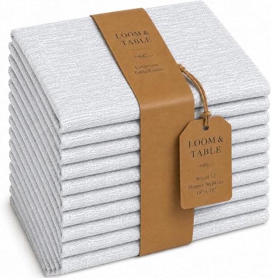 Oak Silver Polycotton Napkins by Loom & Table - Set of 12 - Elegant, Wrinkle-Resistant, Machine Washable – Luxury Napkin for Dining Room, Weddings, Dinner Parties, Holidays, Birthdays - 18 X 18 by LoomandTable