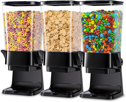 Cereal Dispenser Countertop with Lids, 5L Organization and Storage Containers for Kitchen and pantry, Rice Dispenser for food, Cereal, Beans, Nuts, Snack,Oatmeal, Dog Food, Bird Seed, Black, 3Pc by ZeadesignNewProductNewLife