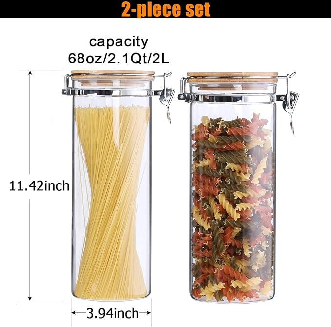 KKC HOME ACCENTS Sealed Glass Spaghetti Storage Containers,Pasta Jars with Airtight Lids,Tall Spaghetti Noodle Holder Containers, Pasta Canisters,Glass Storage Jars with Hinged Lids,68 Floz - Image 5