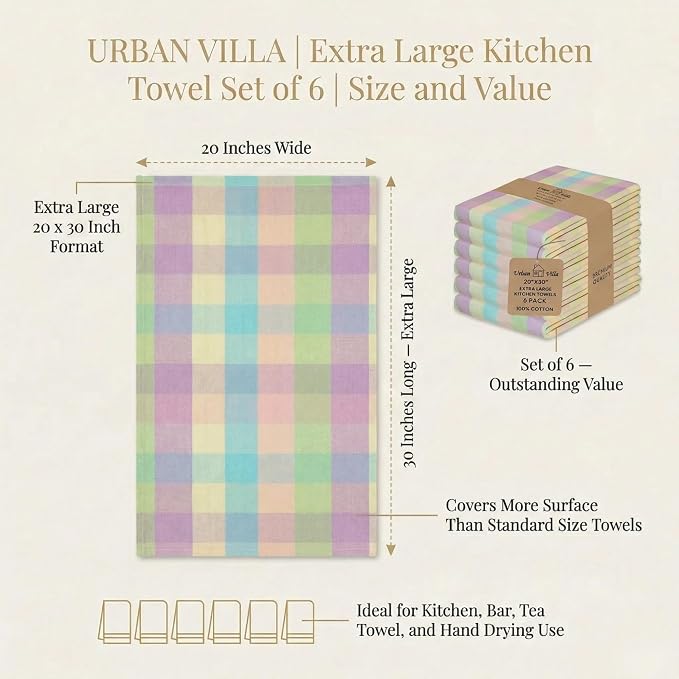 Urban Villa Kitchen Towels Cotton Dish Towels 20”x30” (Set of 6) Easter - Image 3