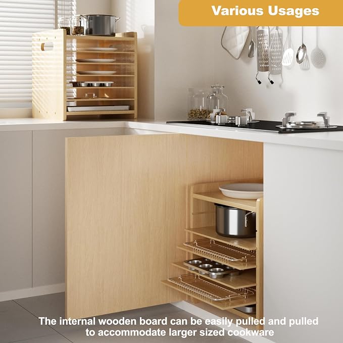7 Tier Wooden Tray Dividers for Cabinets Cookie Sheet Organizer for Pot, Pans, Baking Tray Organizer for Kitchen Documents Storage(14" W x 16.5" H x 15.2" D) - Image 7