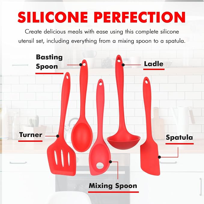 Chef Craft 5 Piece Red Premium Silicone Kitchen Tool Set (42071) - Image 4