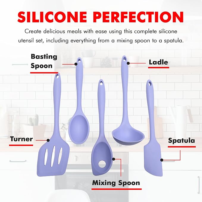 Chef Craft - Premium Silicone Kitchen Tools and Utensils Set, Non-Scratch, Withstands Temperatures up to 450°F, BPA-Free, 5 Piece Cooking Utensils Set, Pastel Blue - Image 4
