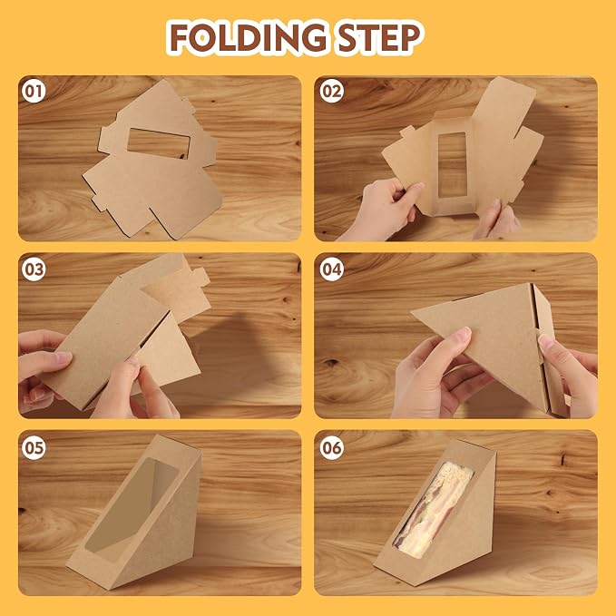 Paper Sandwich Box 100 Pieces Sandwich Take Out Boxes with Window Paper Take Out Containers Mini Burger Boxes for Bakery, Restaurant Takeaway service - Image 3