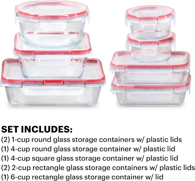 Pyrex Freshlock (7-Pack) Glass Food Storage Containers Set (1, 2, 4 Cup) | Meal prep containers with airtight locking lids, freezer, dishwasher, & microwave safe - Image 3