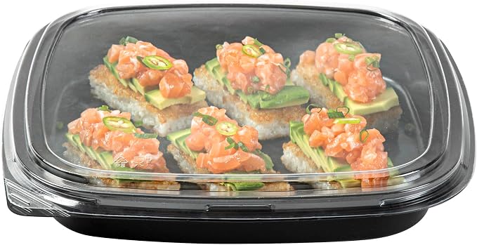 Restaurantware Plastic Sushi Trays 100 Pack of 10.6 x 10.6 x 1.77 Inch With Clear Lids Leak-Resistant Sushi Take Out Boxes Stackable Containers For Grab-And-Go - Image 8