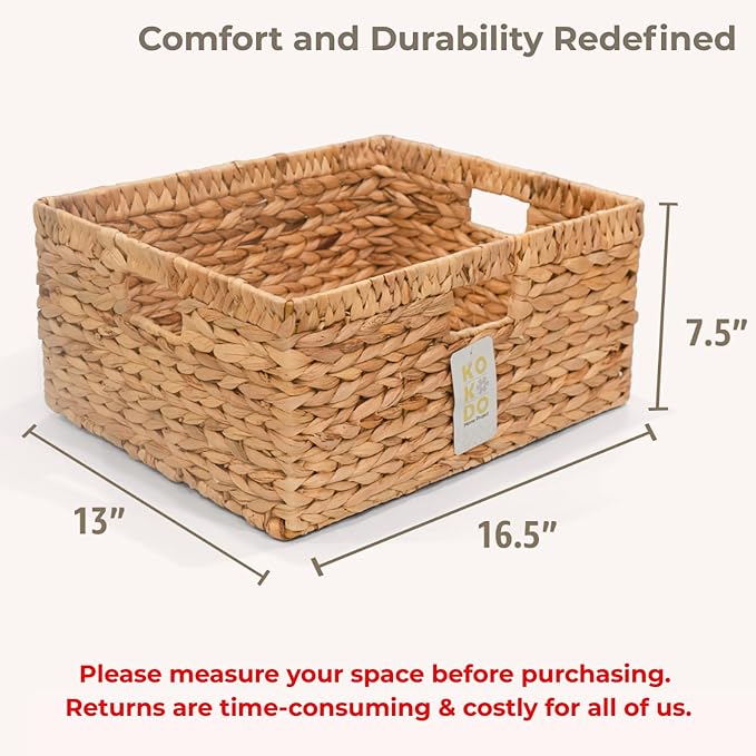 KOKODO 16.5"Lx13"W Extra Large/Jumbo Wicker Storage Baskets with Chalkboard, Stylish and Durable Water Hyacinth Rectangle Handwoven Basket Bin with Metal Frame & Handle for Room Organizing - Image 3