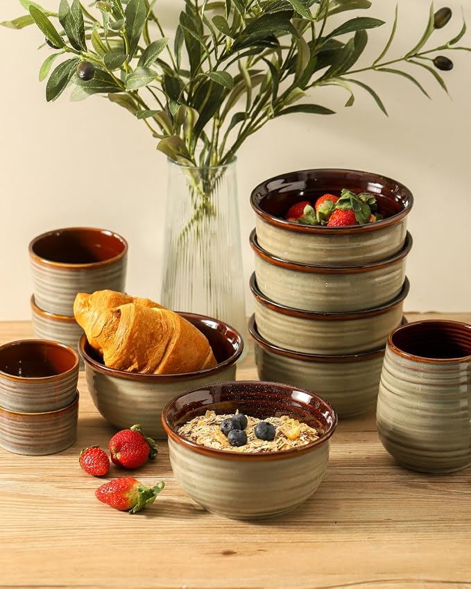 HASENSE Ceramic Cereal Bowls Set of 6, 20 oz Reactive Glaze Grey Soup Bowls | Prefect for Serving,Oatmeal, Rice, Desserts, Salads, and Pasta, Housewarming Gift, Microwave Dishwasher Safe - Image 6