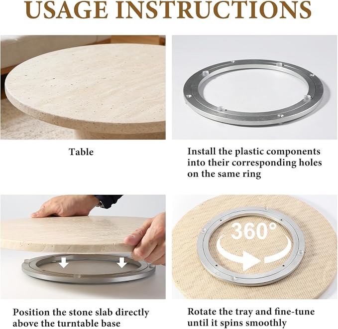 16'' Beige Marble Lazy Susan Travertine Turntable for Kitchen Dinning, Marble Lazy Susans Organizer for Cabinet, Serving Rotation Spinning Tabletop Organizer Swiveling, Spice Rack Storage - Image 4