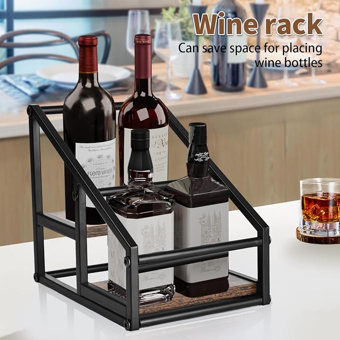 YQBRAO 2-Tier Coffee Syrup Organizer, 4-Bottle Rack, Rustic Brown | Holds 4 bottles in a narrow two-tier footprint for small counters, coffee corners, apartments, and bar carts. - Image 8