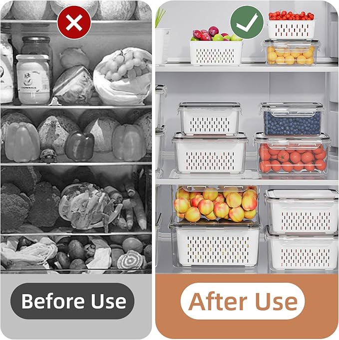 KEMETHY 10 Pack Fruit Storage Containers for Fridge with Removable Colanders - Food Storage Containers with Lids, BPA-Free Produce Containers Keep Fruits, Vegetables, Berry, Meat Fresh Longer - Image 6