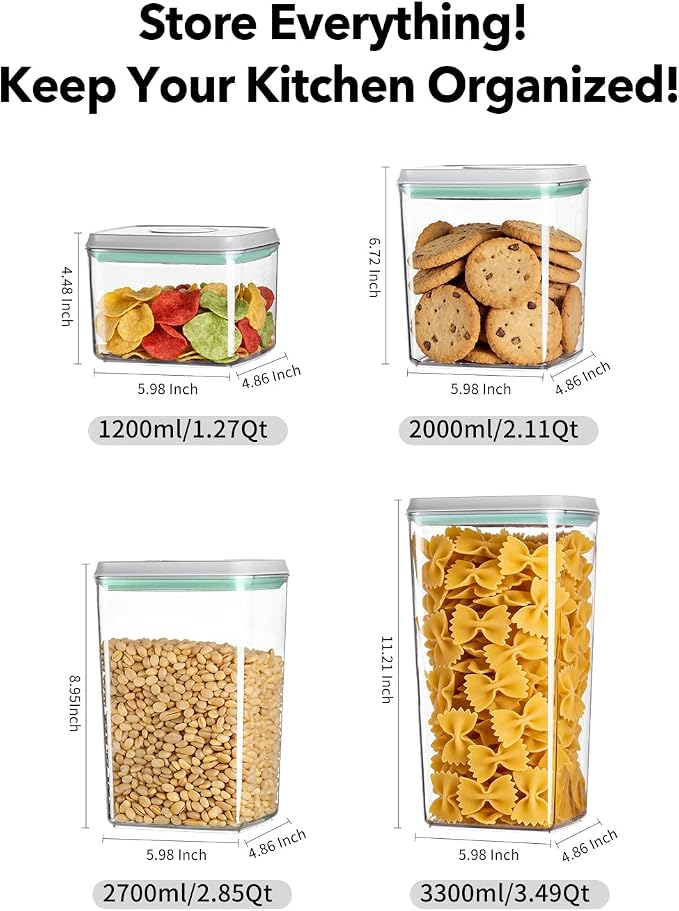 Airtight Food Storage Container with One-Touch Lid, 8-Piece Set (1.3, 2.1, 2.9, 3.6 QT* 2) Stackable Durable BPA-Free for Flour, Cereal & Complete Pantry Organization. - Image 6