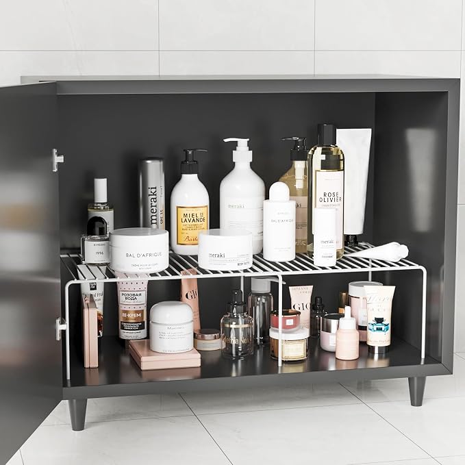 4Pack Expandable Storage Shelf, 13.5"~23" L x 9.4" W x 5.5" H, White | Adjustable Rustproof Metal Wire Spice Rack, Space Saver Kitchen Storage Shelves for Pan, Pot, Countertop, Drawer, Fridge - Image 5