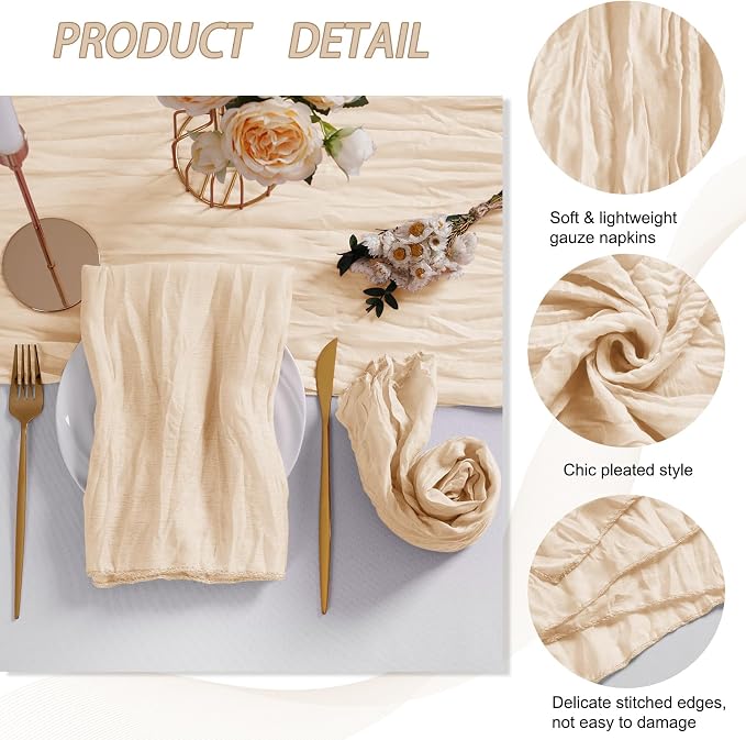 LZY 60 Pack Gauze Cheesecloth Napkins 20x20 Inch Dinner Cloth Napkins, Soft Boho Table Napkins Rustic Wrinkled Cheese Cloth Napkins Bulk for Wedding Party Baby Shower Event Decor (Ivory) - Image 4