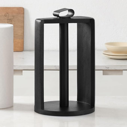 Anji Mountain Wooden Paper Towel Holder with Metal Holder, Holder Stand for Kitchen Roll Organizer & Kitchen Dining Table Home Décor, Countertop Fits Jumbo & Mega Rolls - Black/Black, Top Load by AnjiMountain