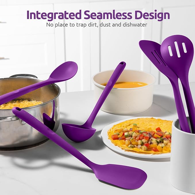 U-Taste Silicone Kitchen Cooking Utensil Set of 5, 13.6" Long, Purple | 600ºF Heat Resistant Food Grade Kitchen Tools&Gadgets, Extra Long Wide Spatula Turner Spoon Ladle for Serving Mixing Stirring - Image 8