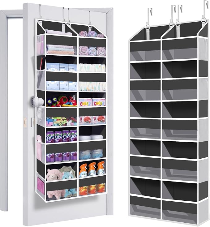 Heavy Duty Over The Door Organizer 5 Tiers, Extra Large Behind Door Storage of 10 Front & 10 Mesh Pockets, 80lb Weight Capacity, Hanging Doors Storage for Closet Bedroom Nursery, Dark Gray by UVIAHOMIHOMEORGANIZER