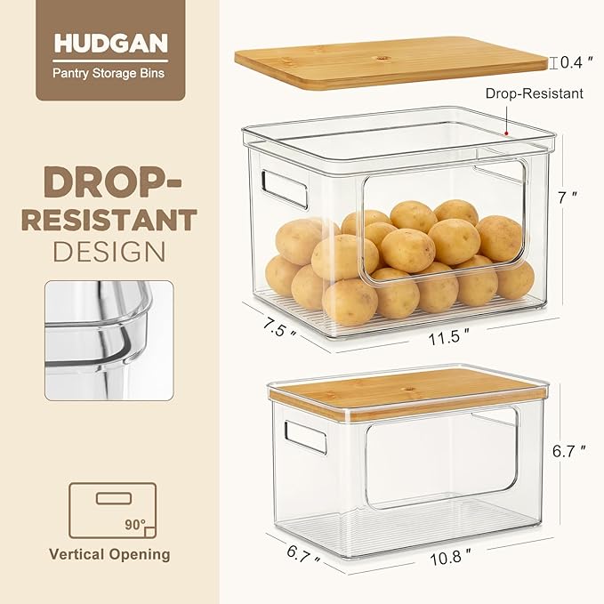Hudgan Potato and Onion Storage Bin for Pantry Organizers Straight Side, Stackable, 2 Set - Image 5