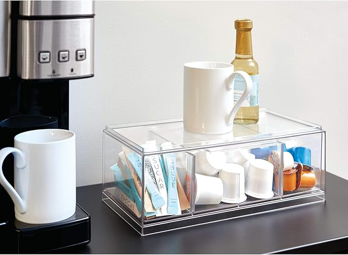 iDesign XL Tea Bag Organizer, Clear, 4-Section | For Counter, Storage Drawer for Cabinet - Image 2