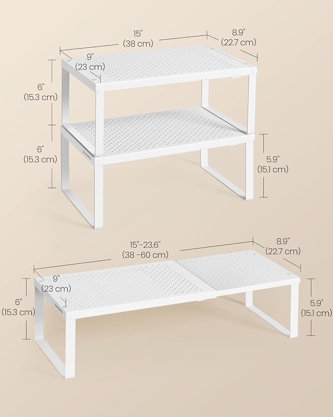 SONGMICS Spice Racks Expandable Kitchen Countertop Shelves, Metal | Set of 3 small cupboard organizers, space-saving tabletop shelves, Matte White, UKCS403WC01 - Image 6