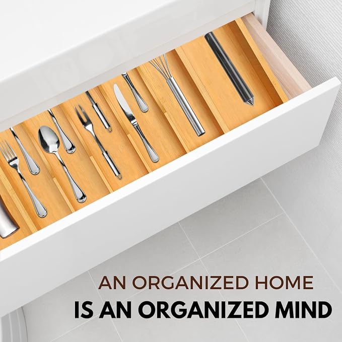 Bamboo Kitchen Utensil Organizer, Expandable Silverware Organizer for Kitchen Drawers, Premium Wood Drawer Organizers, Silverware Holder Tray for Drawers Flatware-Cutlery Organizer for Drawer - Image 5