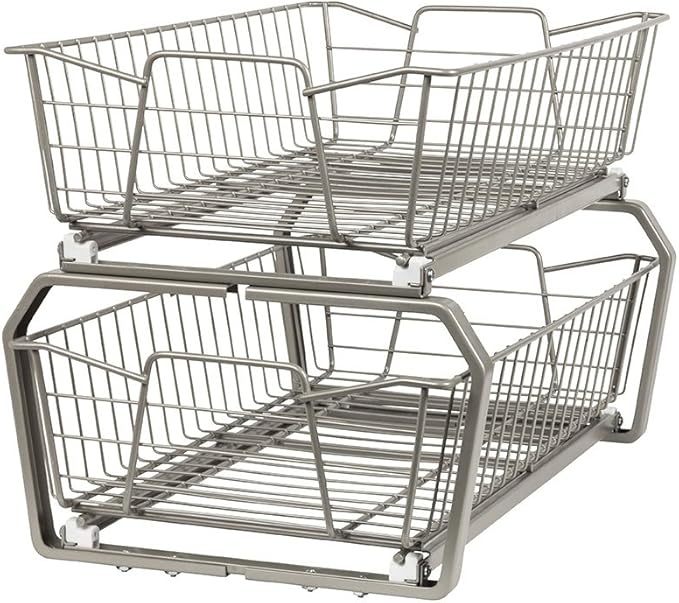 ClosetMaid 11 in. Pull Out Cabinet Organizer, 2 Tier, Heavy Duty, Slide Out Pantry Shelves Drawers for Kitchen, Bathroom, Nickel by Unknown