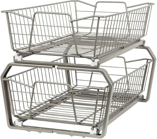 ClosetMaid 11 in. Pull Out Cabinet Organizer, 2 Tier, Heavy Duty, Slide Out Pantry Shelves Drawers for Kitchen, Bathroom, Nickel by Unknown