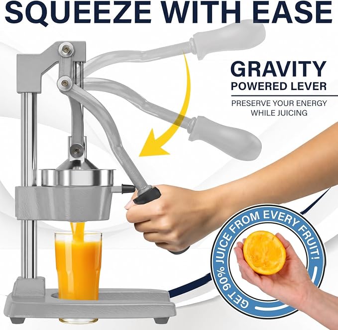 Eurolux Ultra-Premium Cast Iron Juicer | Extra-Large, Heavy Duty, Commercial Grade, Stainless Steel Manual Hand Press Citrus Squeezer For Fresh Orange Juice, Pomegranate, Lemon, and Much More (Gray) - Image 4