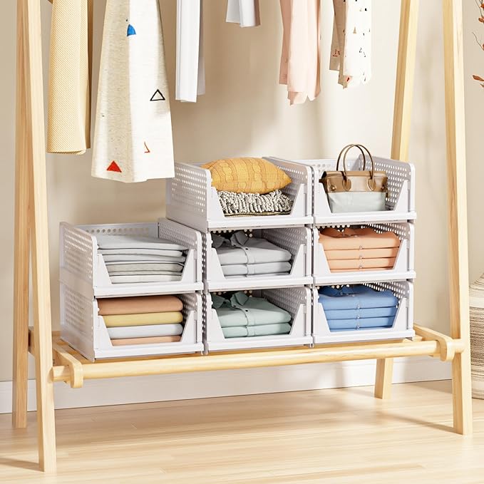 5 Pack Stackable Closet Storage Basket - Stackable Storage Bins | Multifunctional & Foldable Closet Organizer Waterproof, Wardrobe Cupboard Space-Saving Storage Drawer Organizer - Image 5