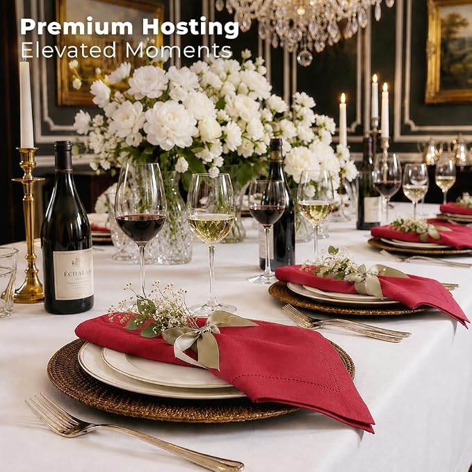 Signature Linen™ by D'Moksha Racing Red Dinner Napkins Set of 4, 20 x 20 Inch Cloth Napkins, 100% Pure Linen, Hemstitch, Machine Washable Table Napkins- Summer, Weddings, Outdoor hostings - Image 4