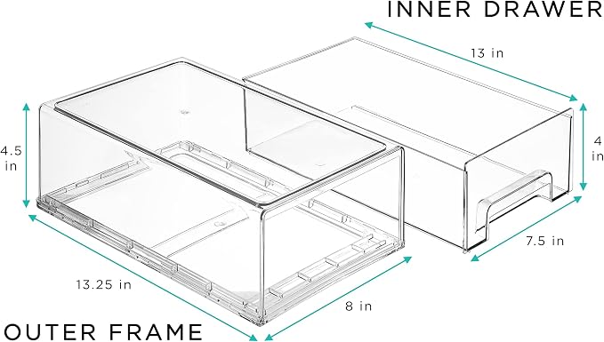 Sorbus Medium Clear Stackable Storage Drawers – 2-Pack Plastic Organizer Bins with Handles – Stackable Pull-Out Storage Drawers for Closet, Pantry, Office, Bathroom, Craft, and Toy Organization - Image 3