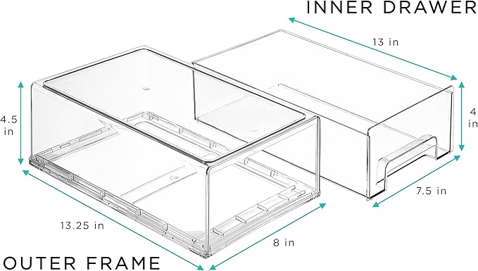 Sorbus Medium Clear Stackable Storage Drawers – 6-Pack Plastic Organizer Bins with Handles – Stackable Pull-Out Storage Drawers for Closet, Pantry, Office, Bathroom, Craft, and Toy Organization - Image 3