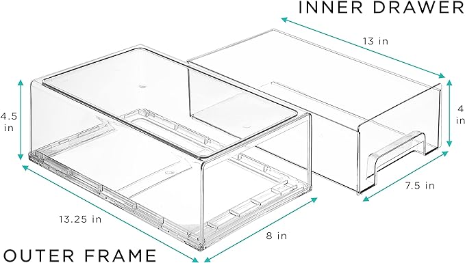 Sorbus Medium Clear Stackable Storage Drawers – 2-Pack Plastic Organizer Bins with Handles – Stackable Pull-Out Storage Drawers for Closet, Pantry, Office, Bathroom, Craft, and Toy Organization - Image 3