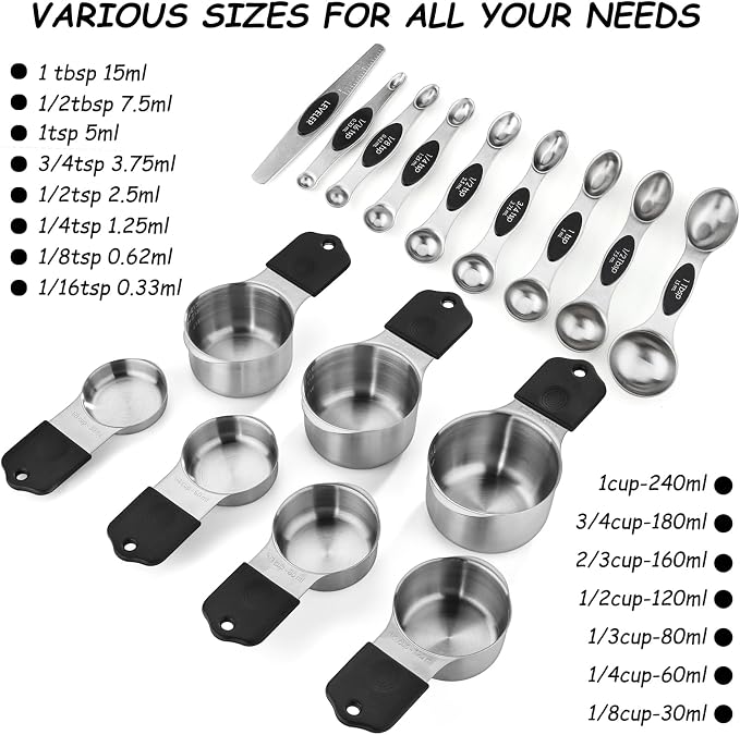 Magnetic Measuring Cups and Spoons Set of 16 Includes 7pcs Stainless Stee Stackable Nesting Magnetic Measuring Cup 9pcs Magnetic Measuring Spoon for Dry and Liquid Ingredients - Image 2