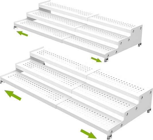 Jojocross Spice Rack Organizer for Cabinet, 3 Tier Expandable Shelf, Great for Kitchen Cabinets, Cupboard,Pantry and More,Metal Plate with Hole (2 Packs/White,9.45" D x 12.8"~24“L x 3.56" H) by JOJOCROSSHIGHQUALITYLIFE