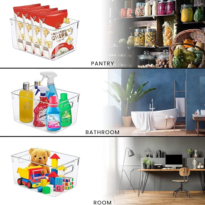 Stackable Refrigerator Organizer Large Bins, 6 Pack (3 Different Size) Clear Kitchen Organizer Container Bins with Handles for Pantry, Cabinets, Shelves, Drawer, Freezer, Fridge - Food Safe, BPA Free - Image 2