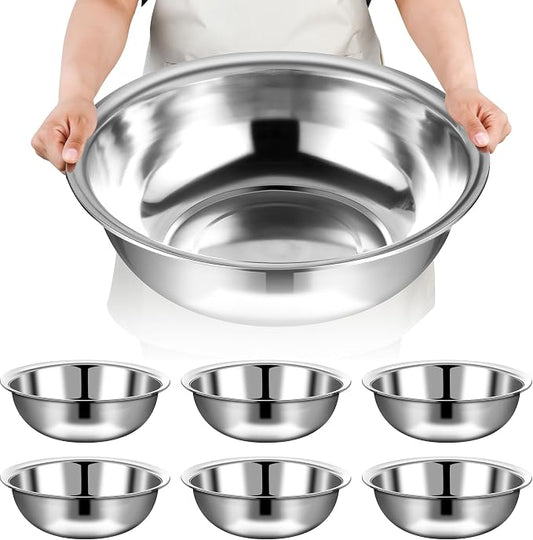 6 Pcs Stainless Steel Mixing Bowls Metal Mixing Bowls Extra Large Basin Salad Bowl with Deeper Edge, Dishwasher Safe, Mirror Finish for Home and Commercial, Silver (18 Inch 16 Qt) by Unknown